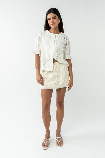 Cassidy Embroidered Button Up in Ivory