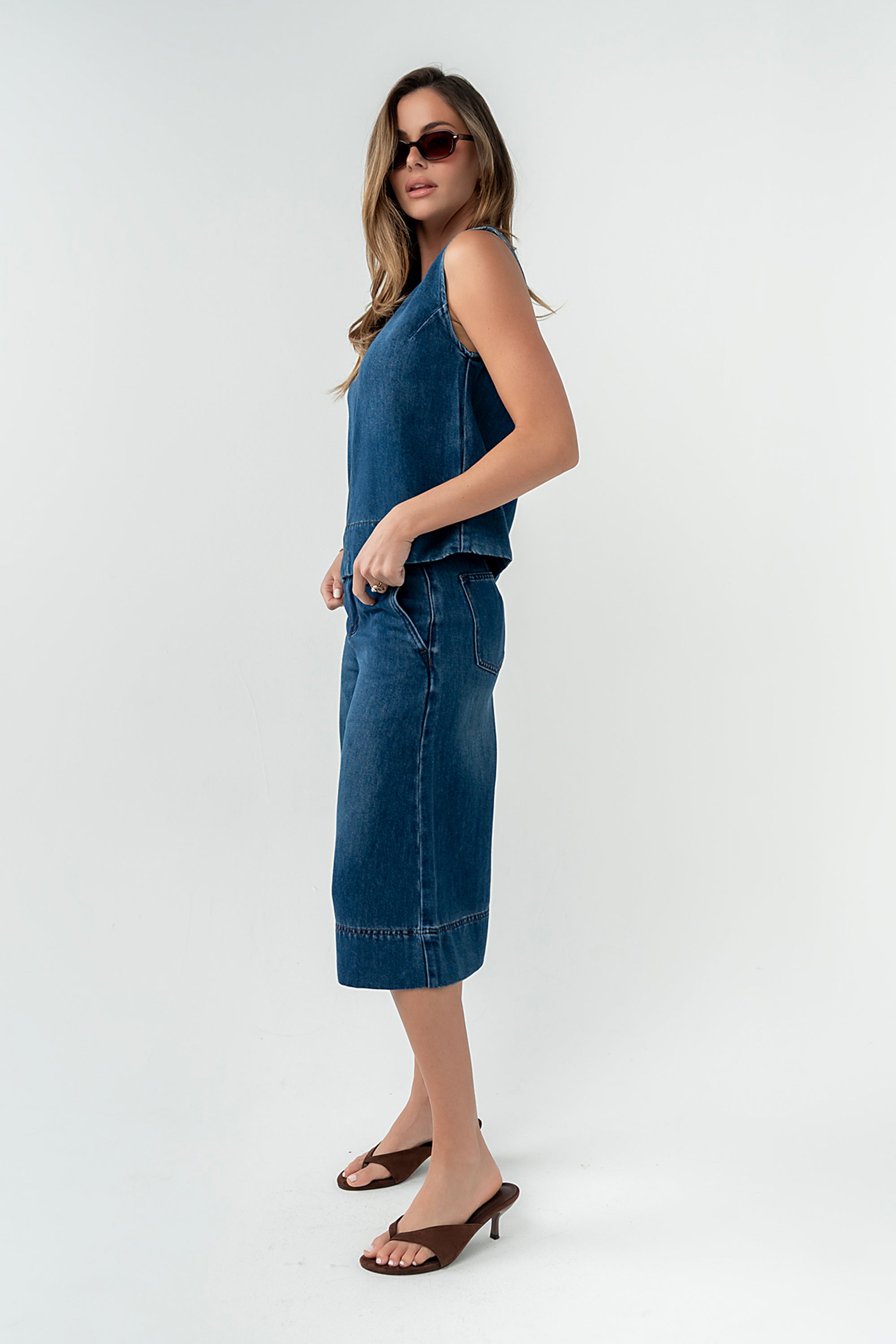denim dress tank top Stitch Detail Denim Tank Dress