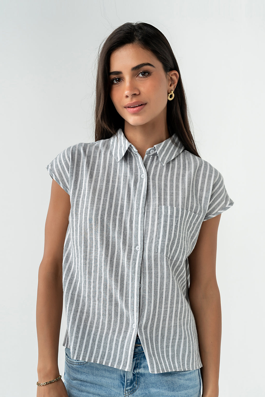 Janel Collared Striped Top