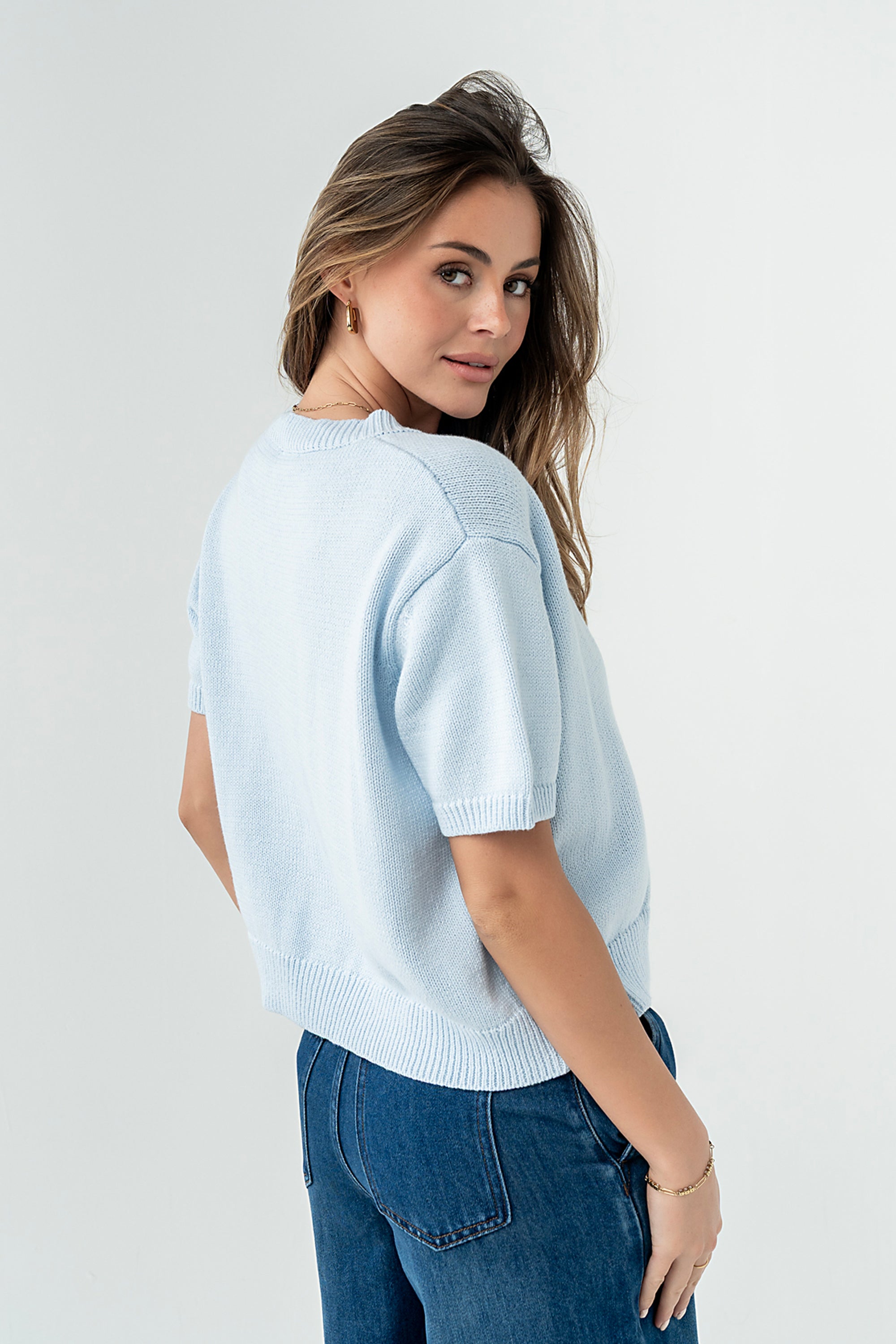 Liza Short Sleeve Cardigan in Blue - FINAL SALE
