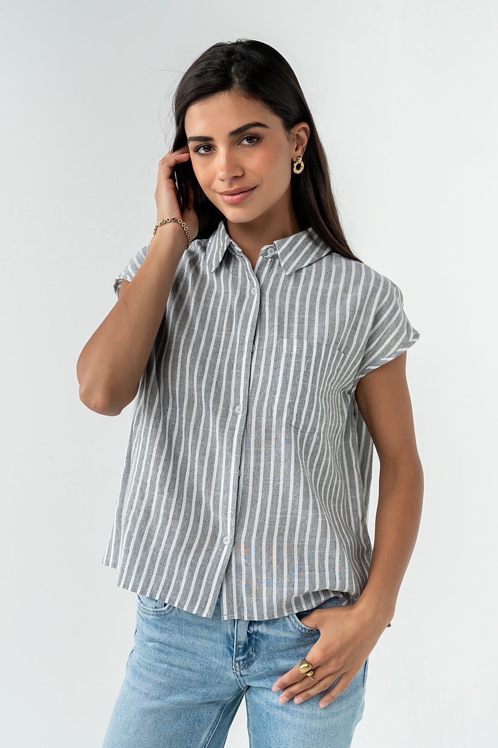 Janel Collared Striped Top