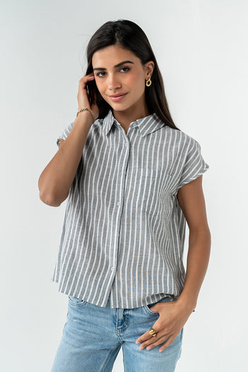 Janel Collared Striped Top
