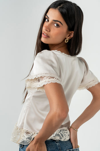 Brittany Satin Top in Cream