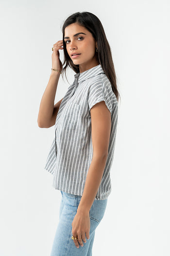 Janel Collared Striped Top
