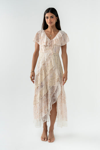 Kora Ruffle Maxi Dress in Yellow