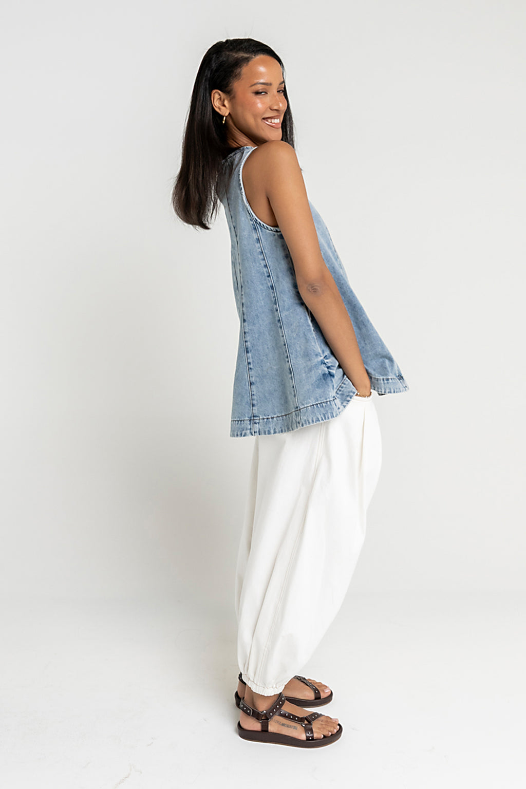 Savannah Denim Sleeveless Tunic Top