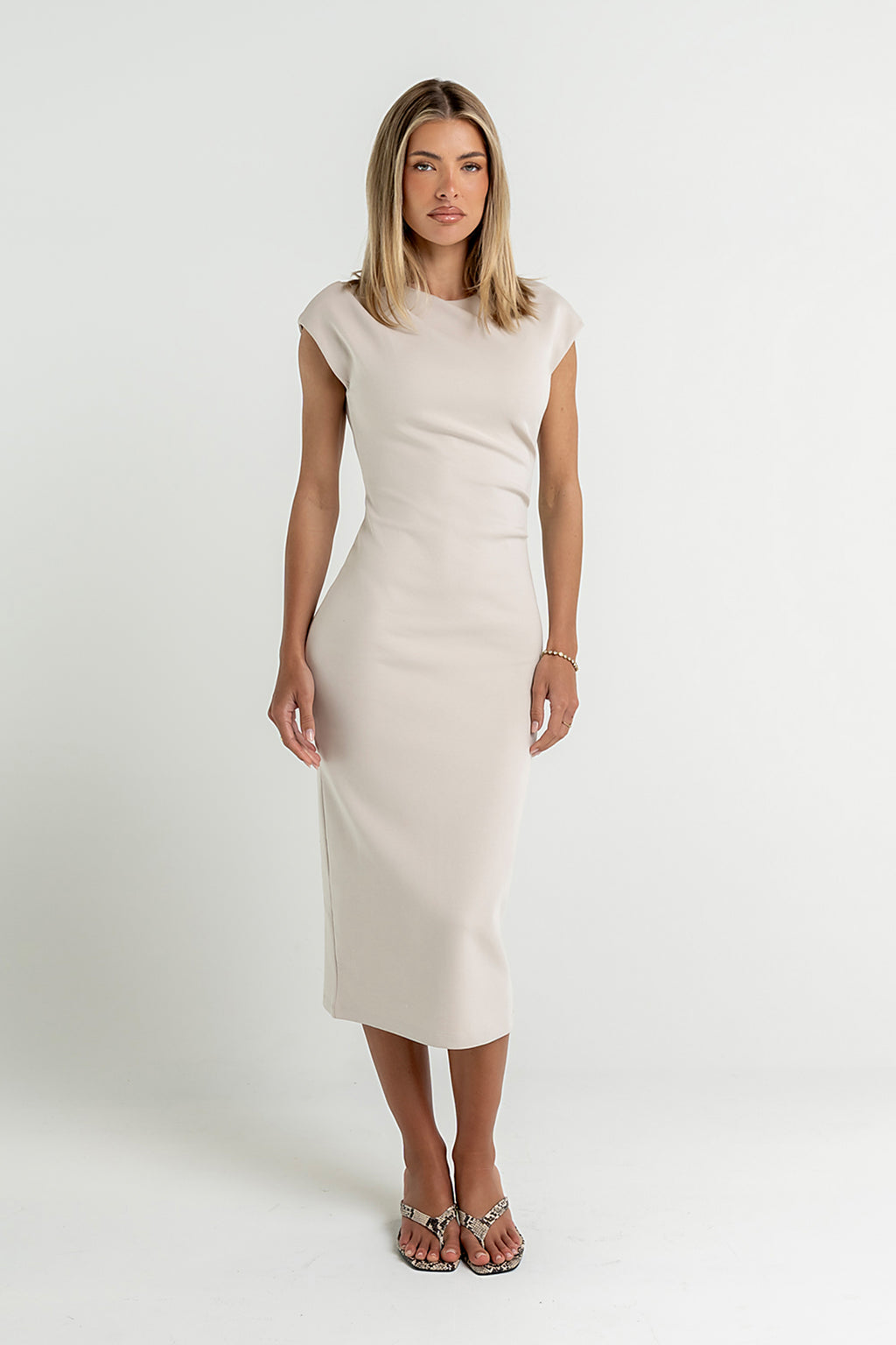 Ivy Fitted Midi Dress in Bone