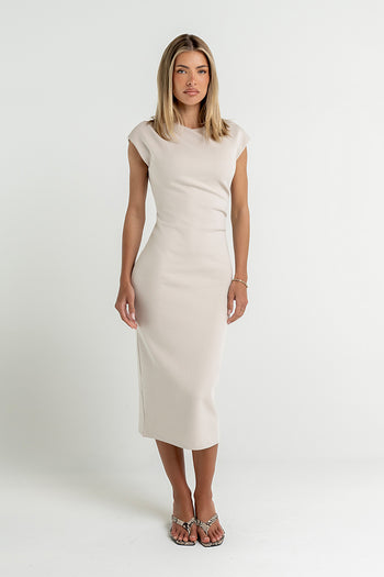Ivy Fitted Midi Dress in Bone