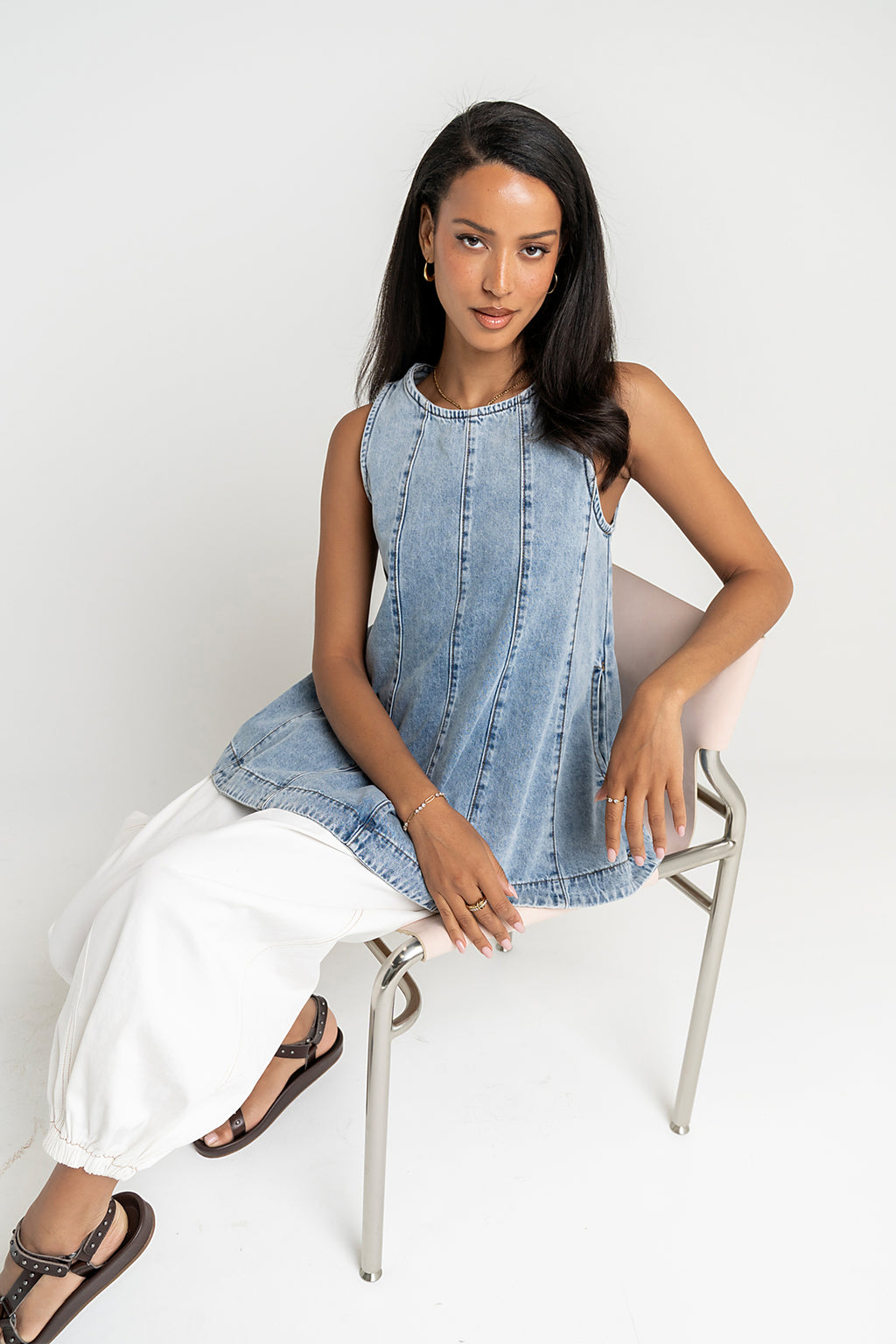 Savannah Denim Sleeveless Tunic Top