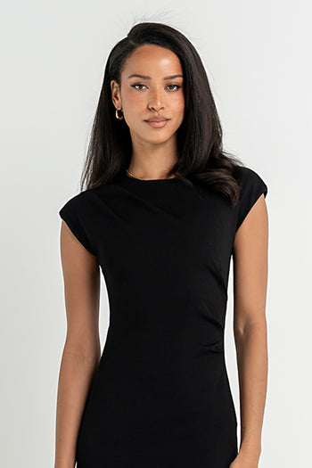 Ivy Fitted Midi Dress in Black