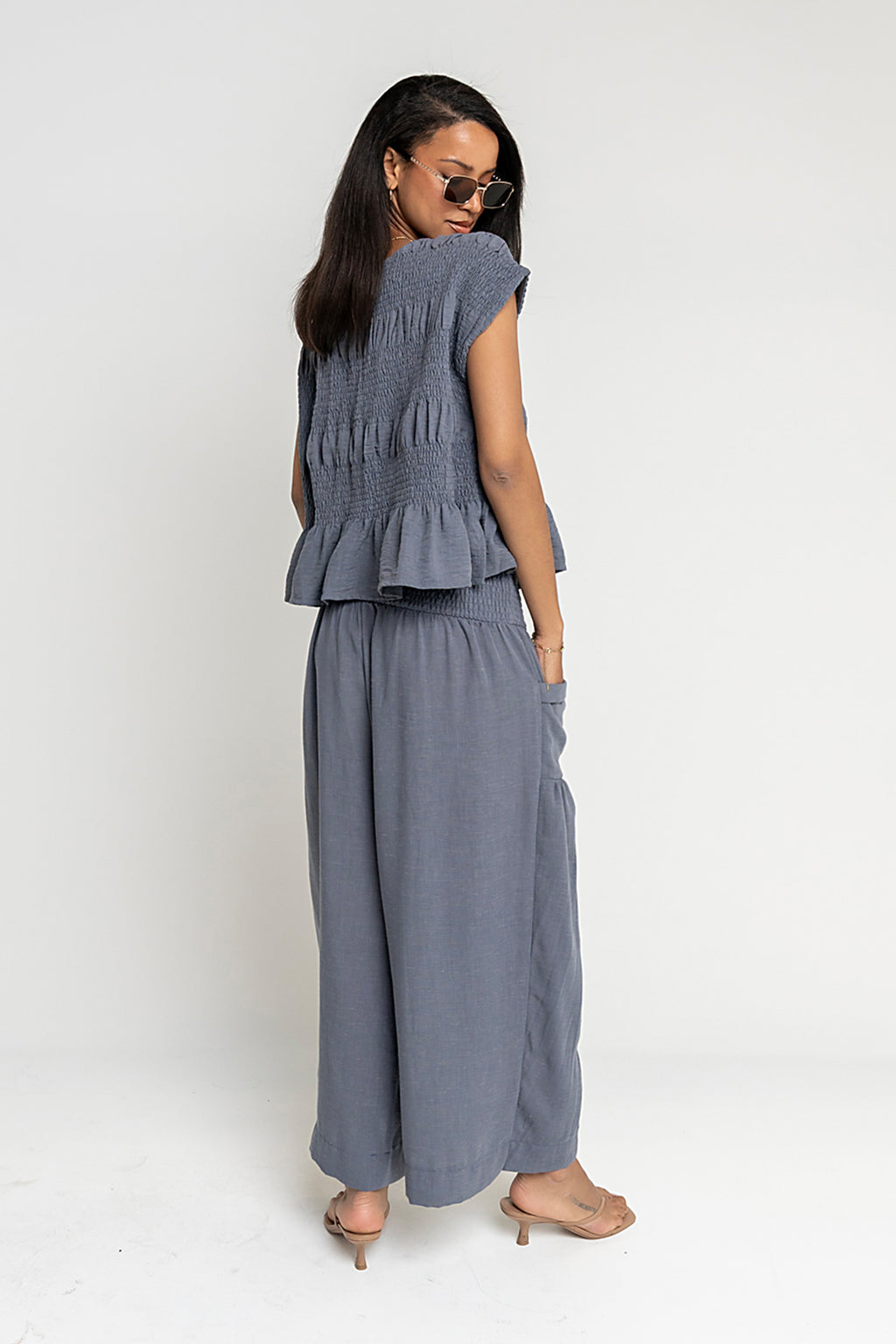 Ashton Smocked Top in Blue