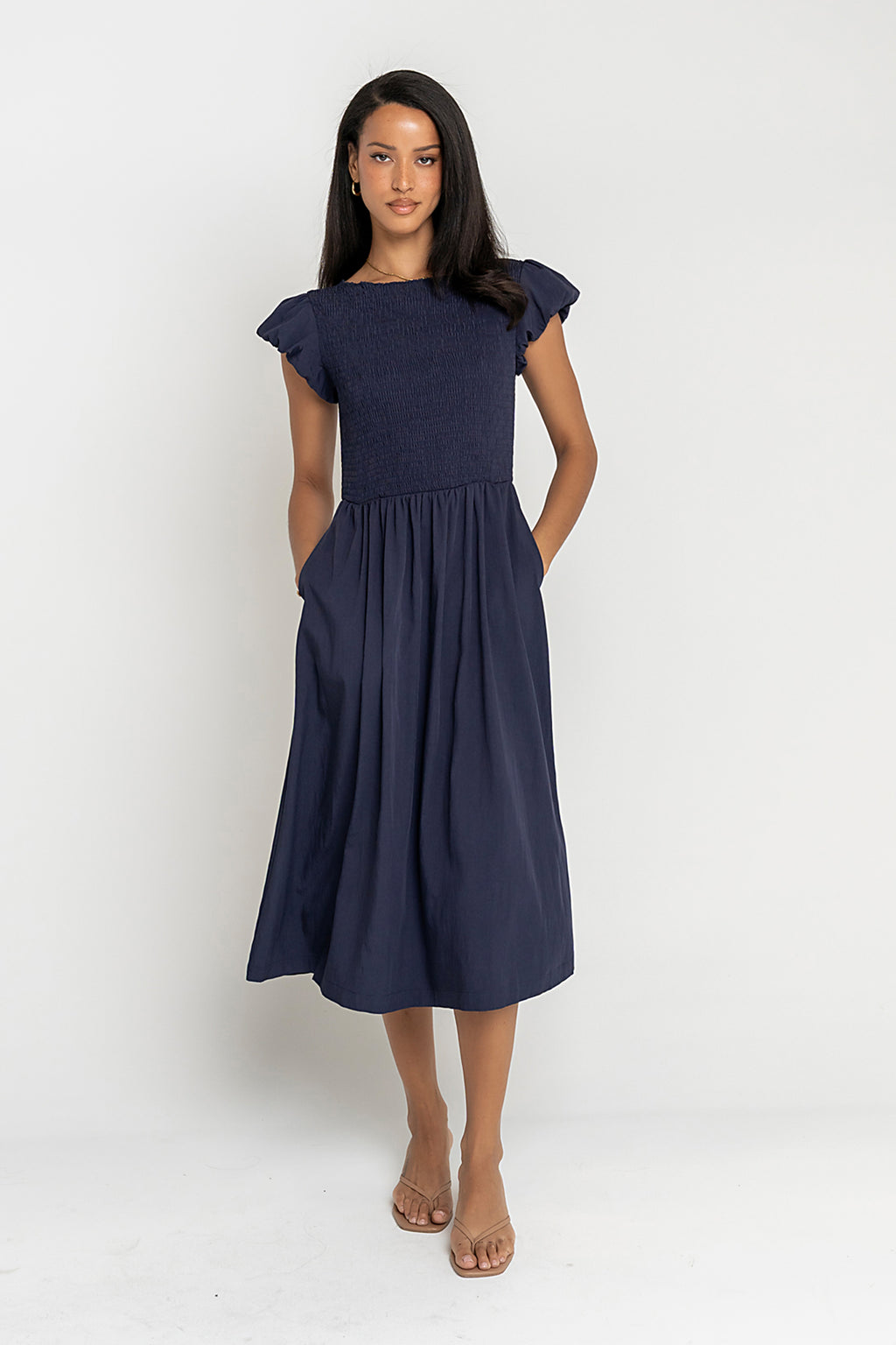 smocked midi dress with puff sleeves Puff Sleeve Smocked Floral Print Midi Dress
