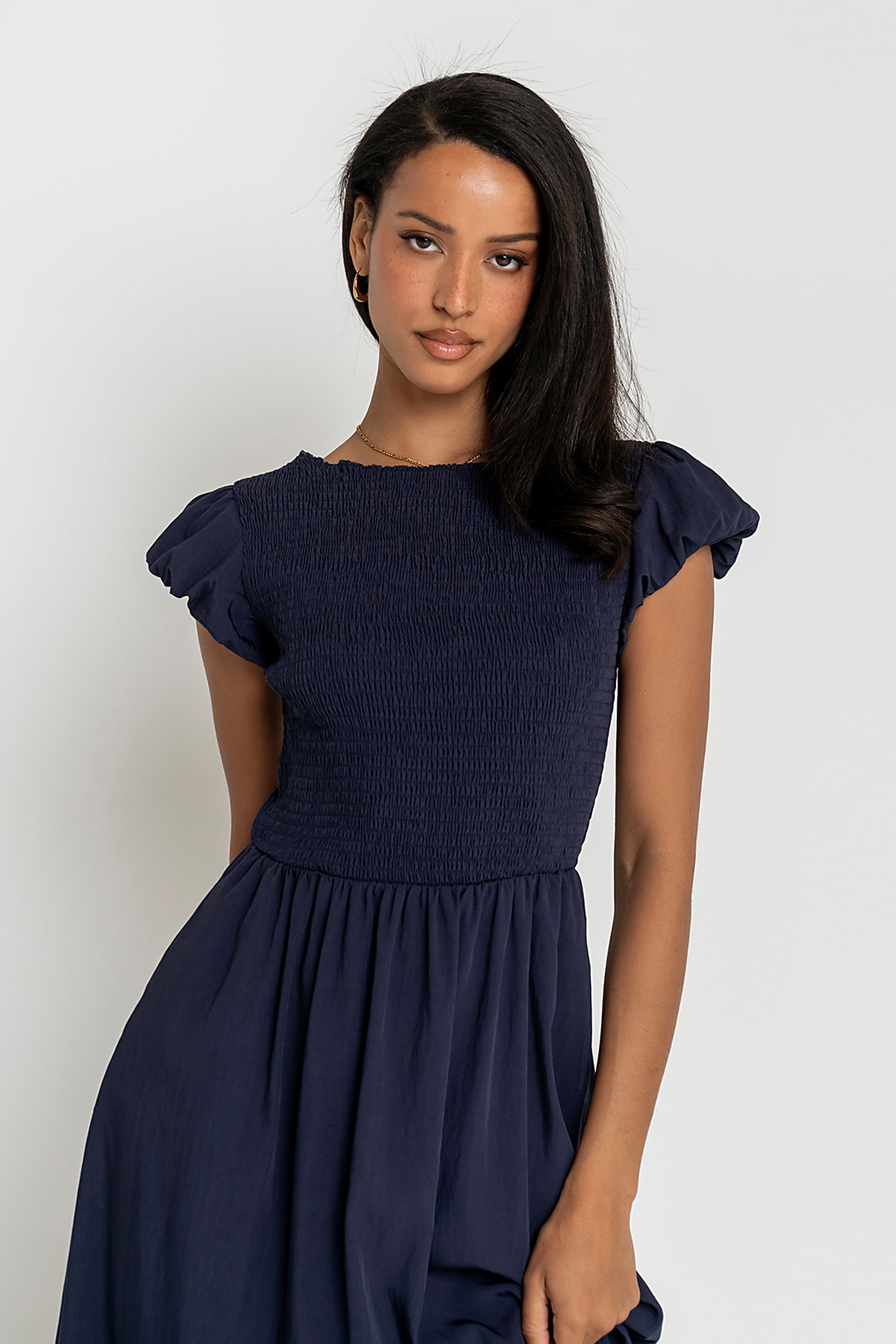 bohme smocked tiered midi dress Rain Smocked Midi Dress in Green