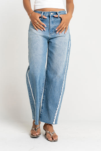 Adeline Lace Trim Barrel Jeans