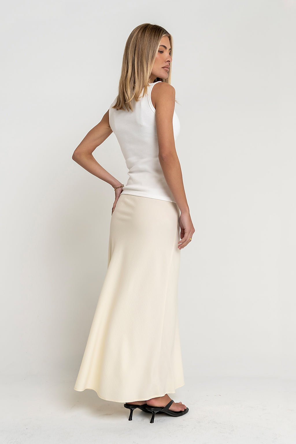 Ashlyn Textured Maxi Skirt in Natural