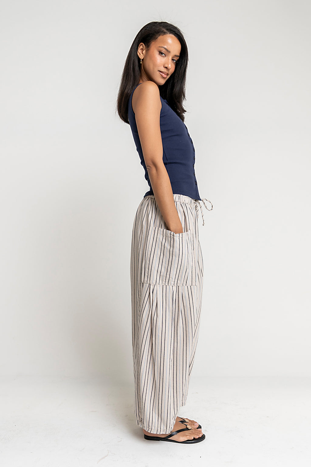 Colleen Striped Baggy Pants in Natural