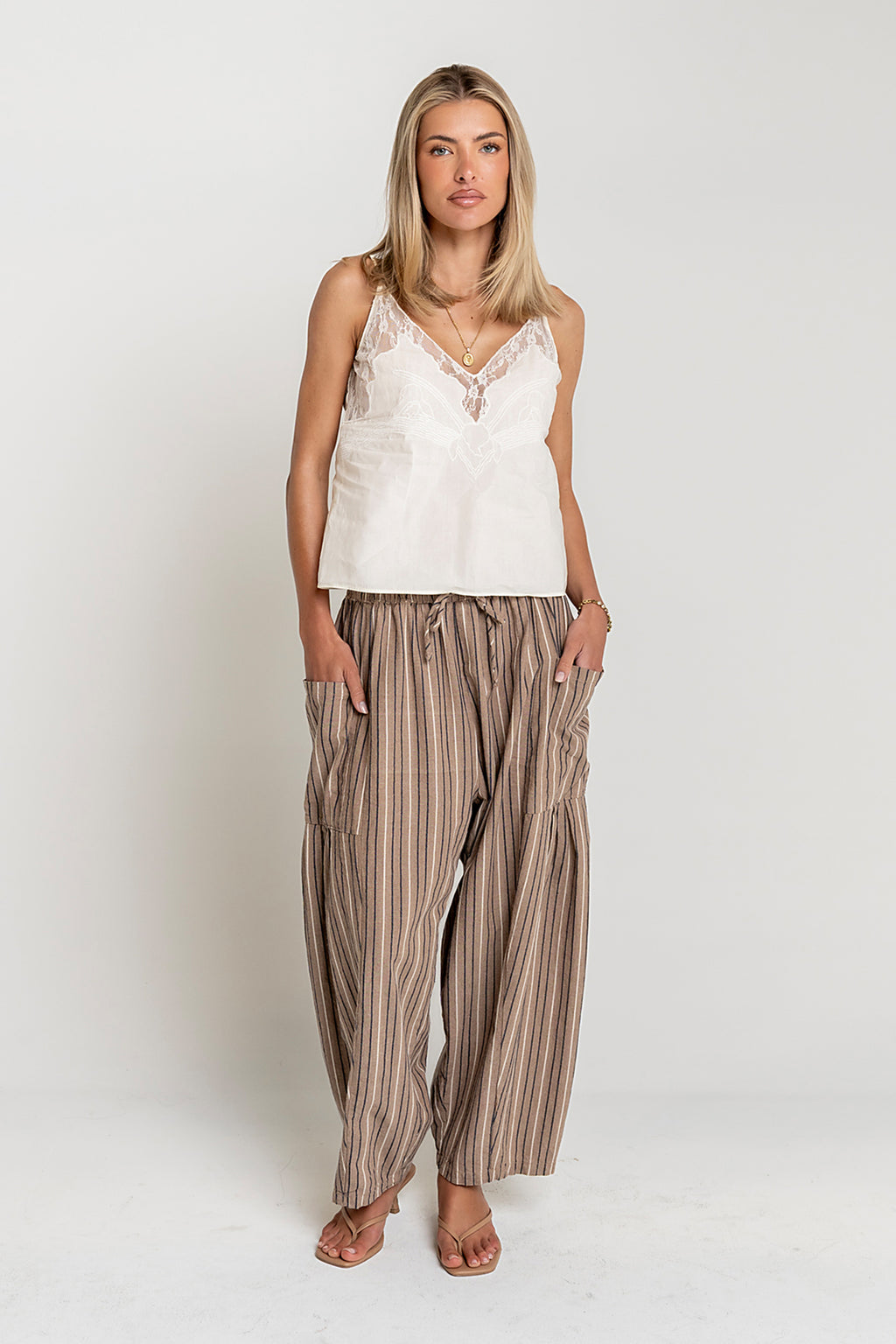 Lana Embroidered Tank Top in Cream