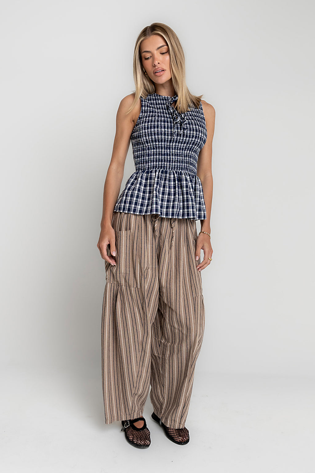 Colleen Striped Baggy Pants in Khaki
