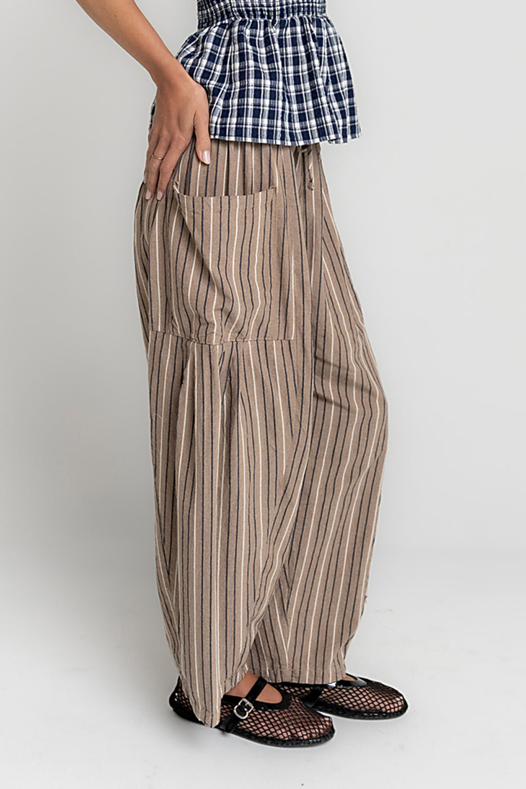 Colleen Striped Baggy Pants in Khaki