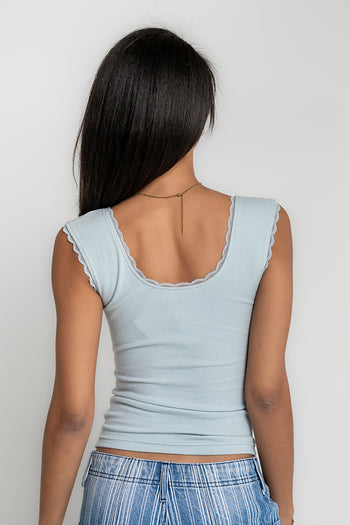 Sawyer Lace Trim Tank Top in Blue