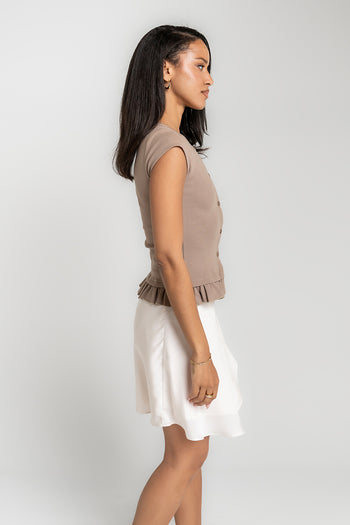 Misha Ruffle Top in Taupe
