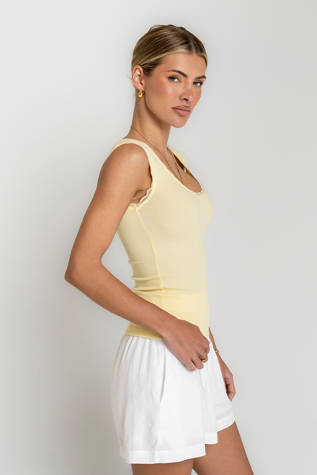 Sawyer Lace Trim Tank Top in Yellow