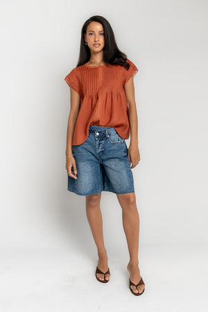 Cambree Pleated Blouse in Terracotta