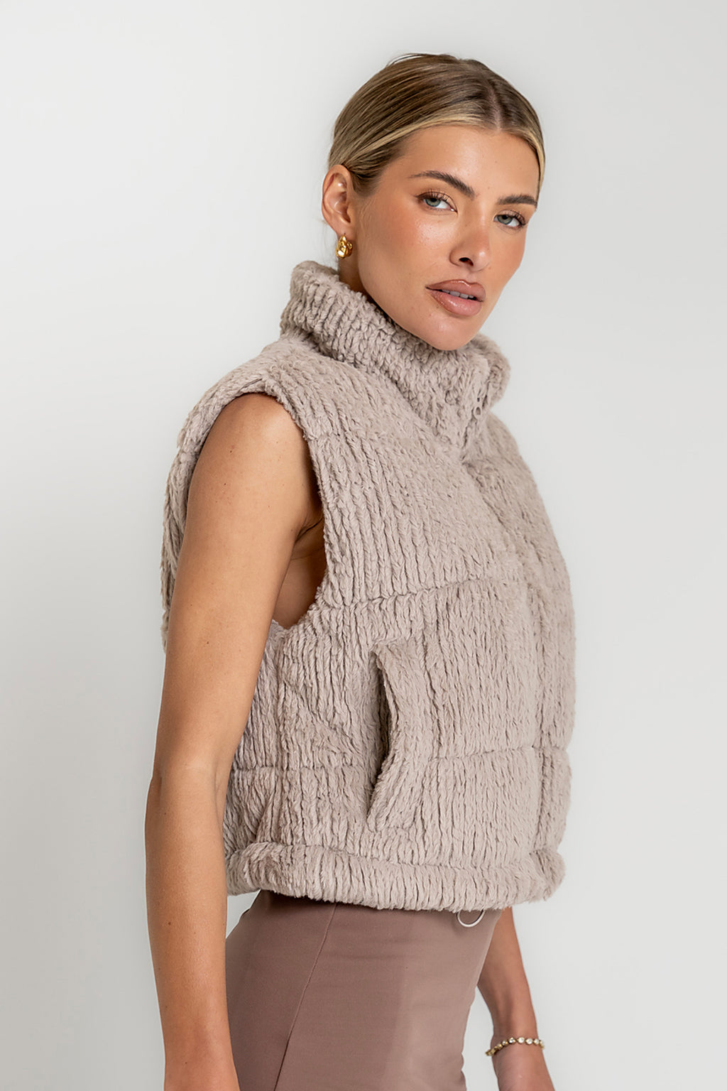 Ginny Fur Vest in Taupe