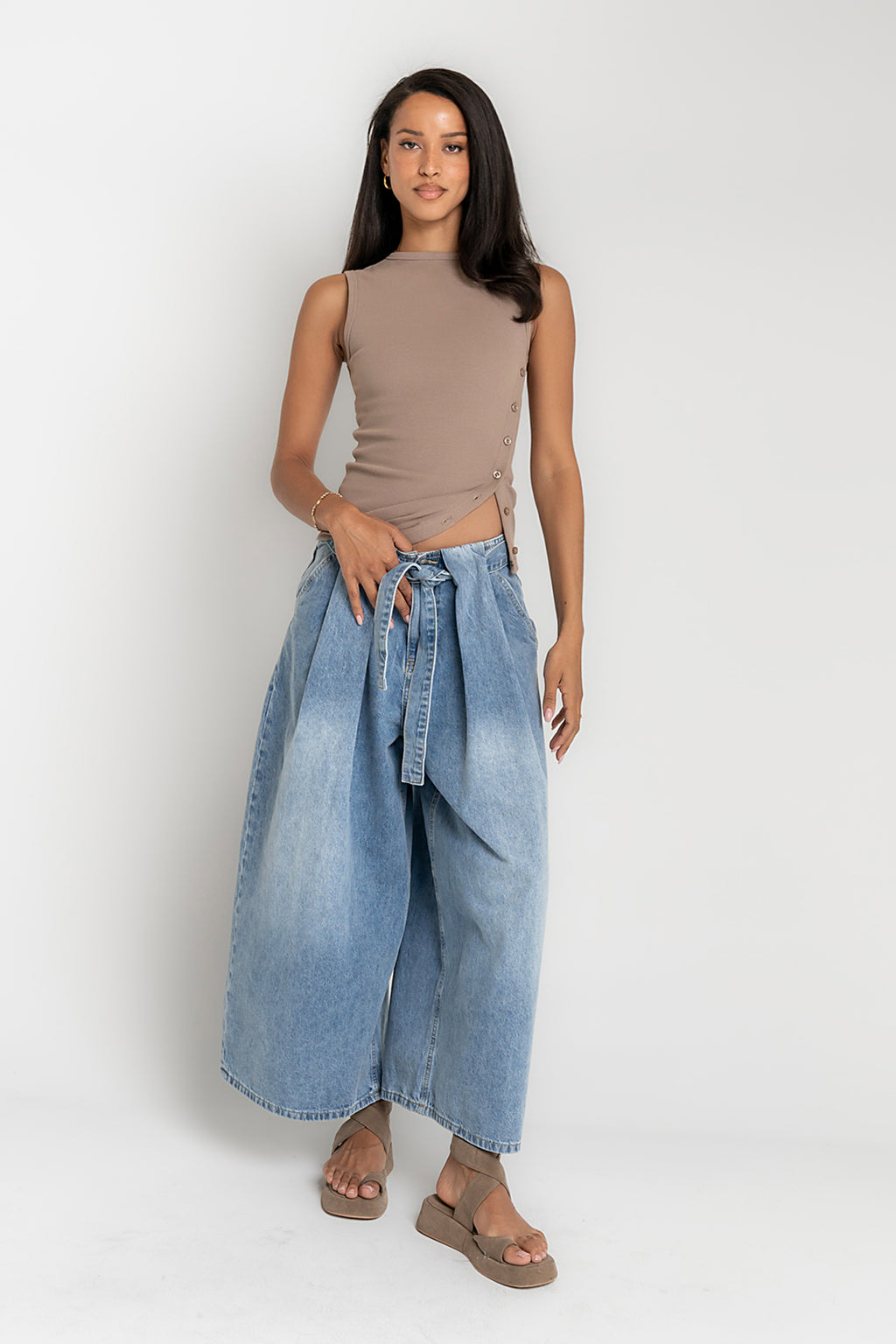 Nina Asymmetrical Tank in Taupe