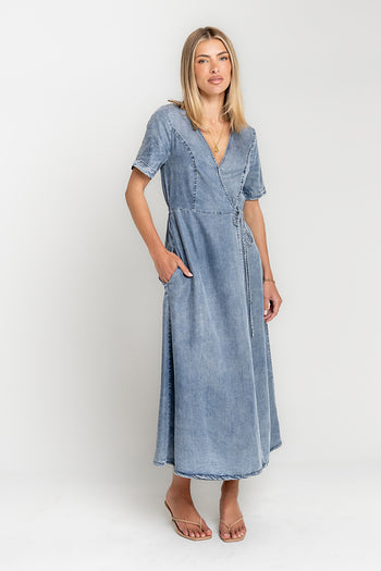 Tatum Denim Wrap Midi Dress