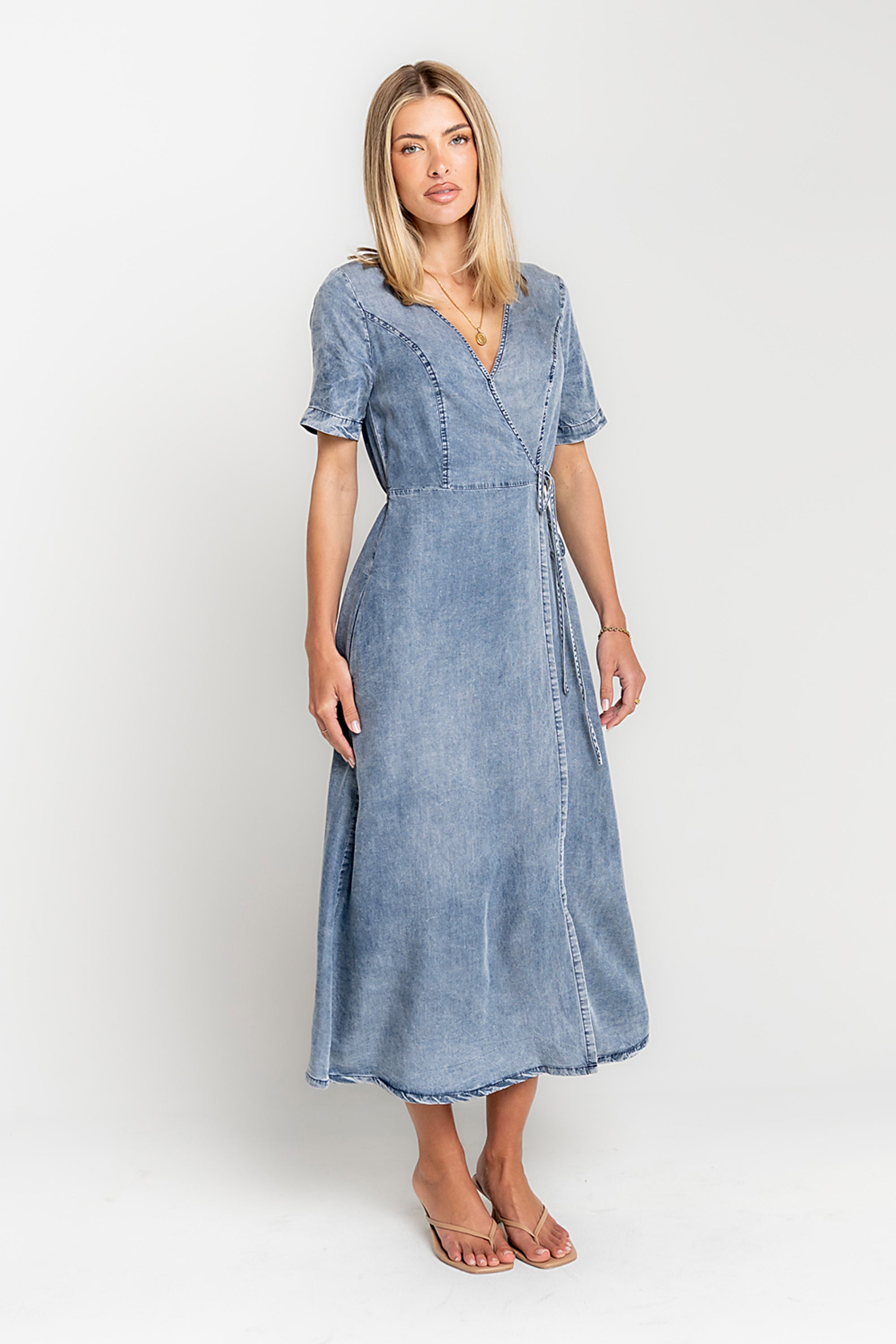 Tatum Denim Wrap Midi Dress