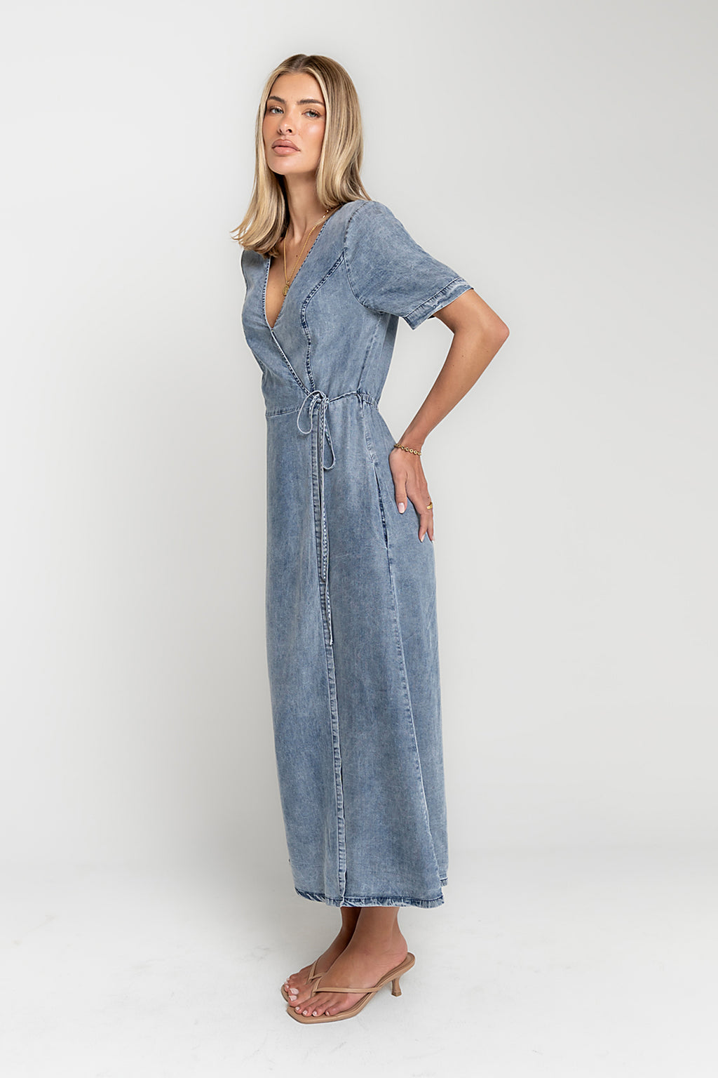 Tatum Denim Wrap Midi Dress S / Medium Wash