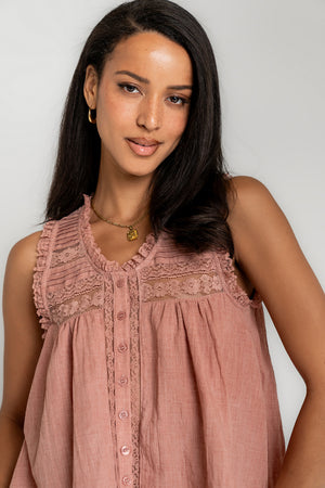 Megan Button Up Tank in Terracotta