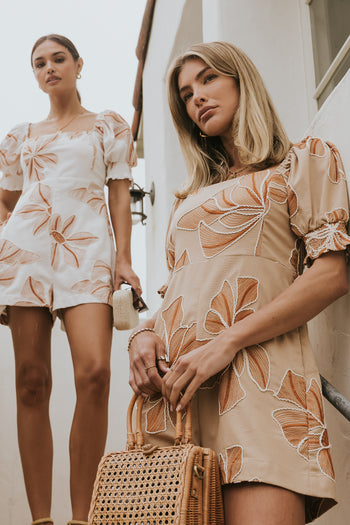 Mitsy Embroidered Floral Romper in Ivory