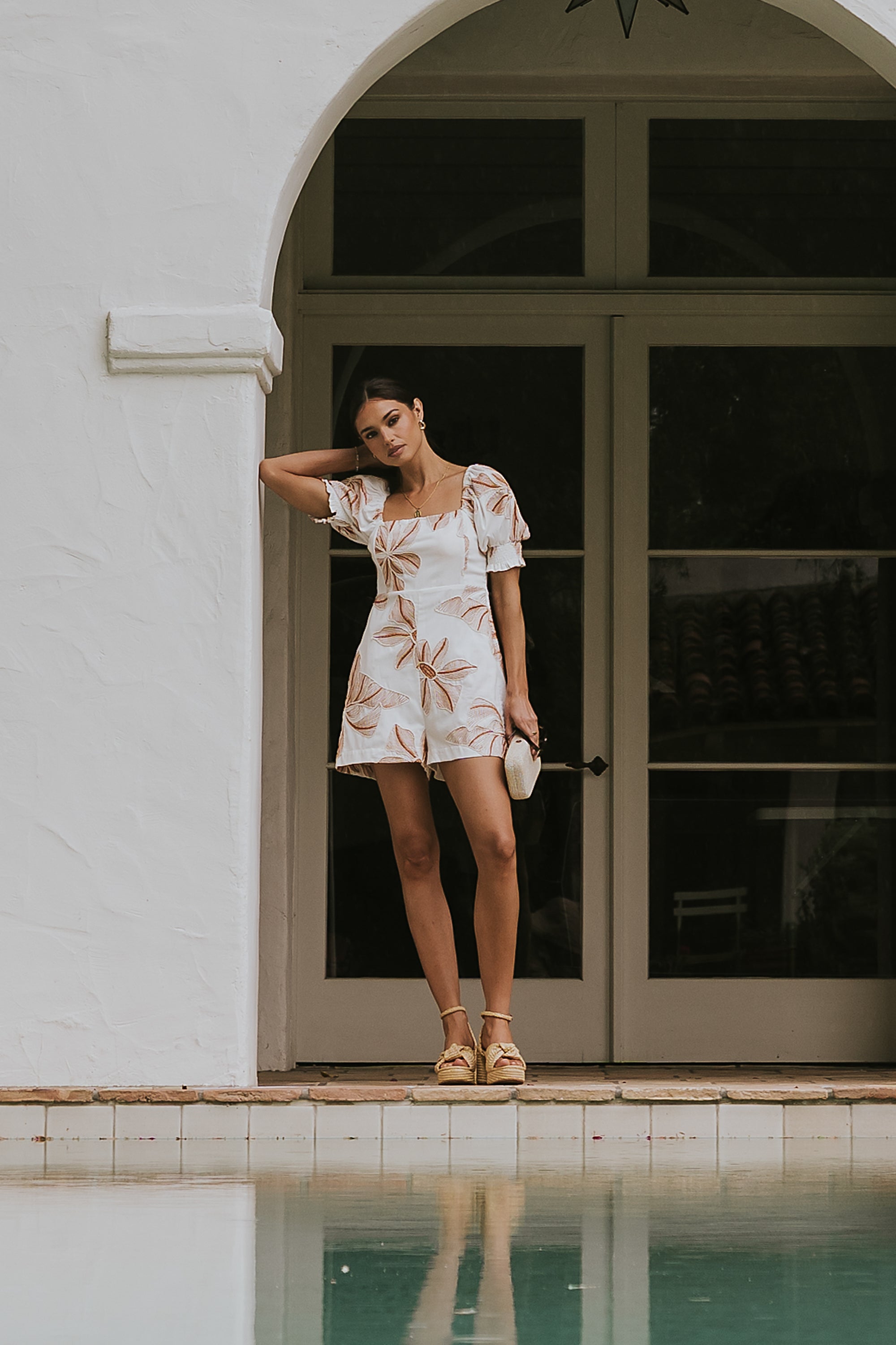 Mitsy Embroidered Floral Romper in Ivory - FINAL SALE