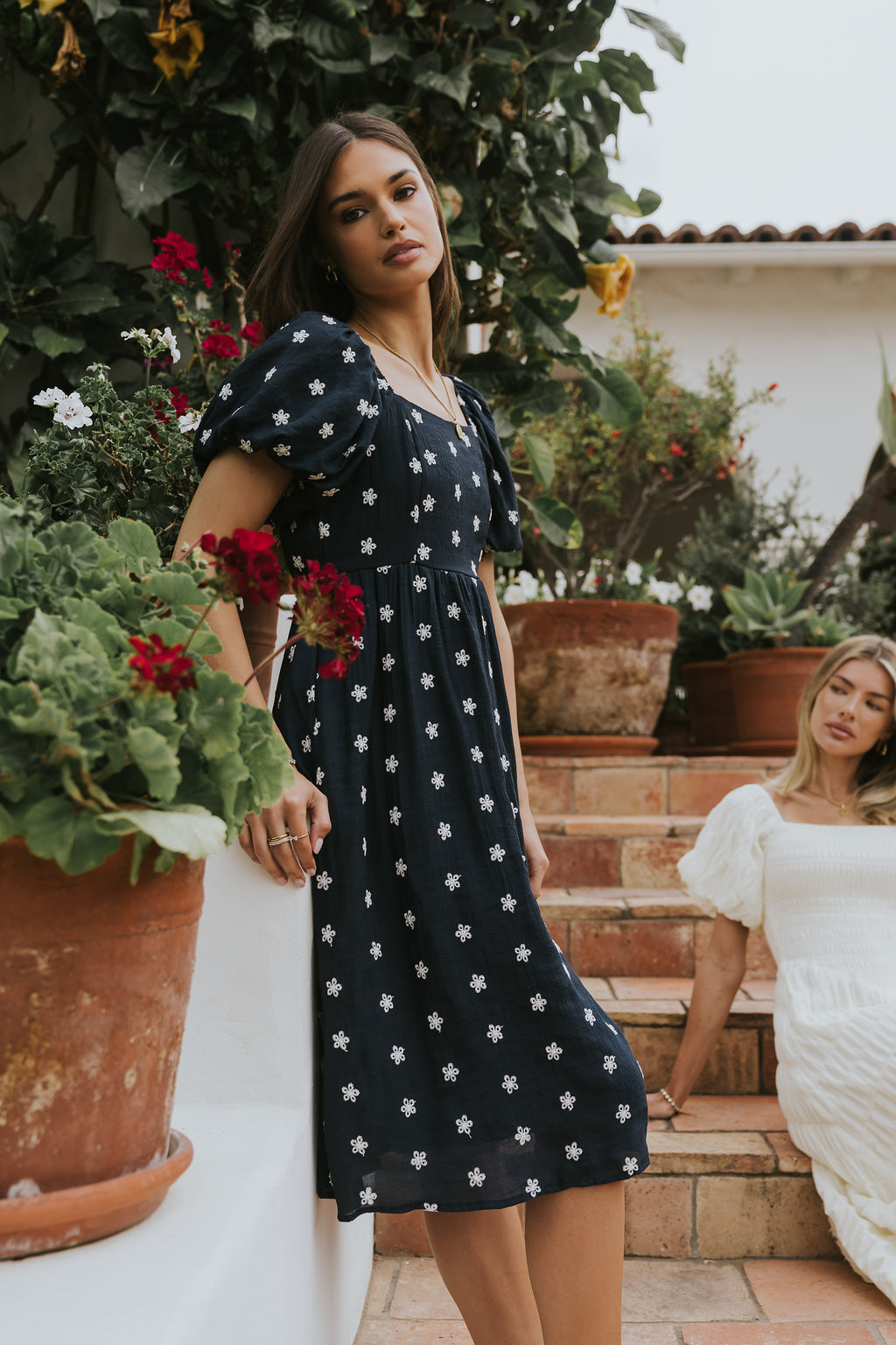 böhme Tara Embroidered Midi Dress in Navy