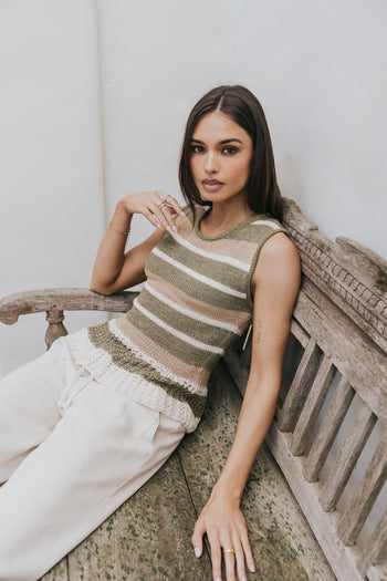 Tessa Striped Top in Olive