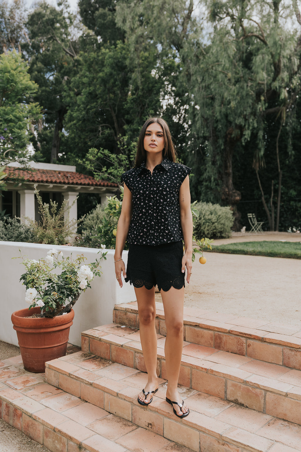 Marina Floral Button Up in Black