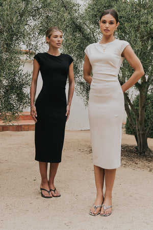 Ivy Fitted Midi Dress in Bone Ivy Fitted Midi Dress in Bone