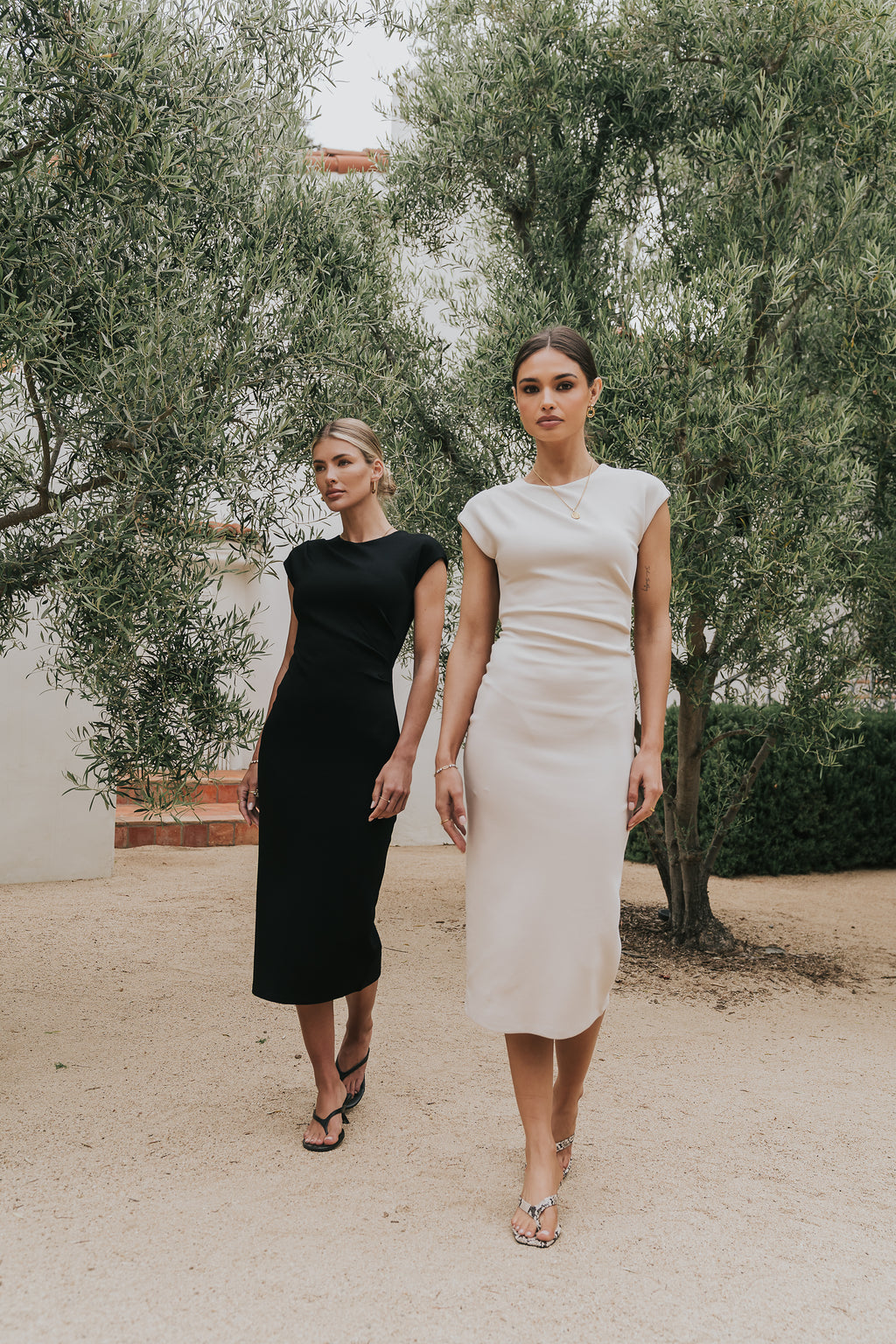 Ivy Fitted Midi Dress in Bone