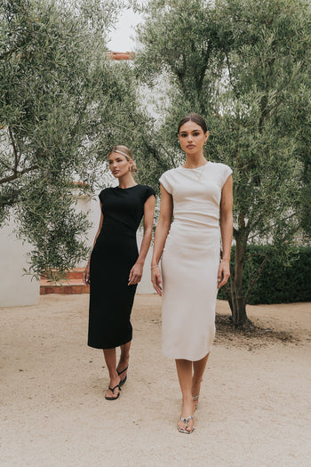 Ivy Fitted Midi Dress in Bone