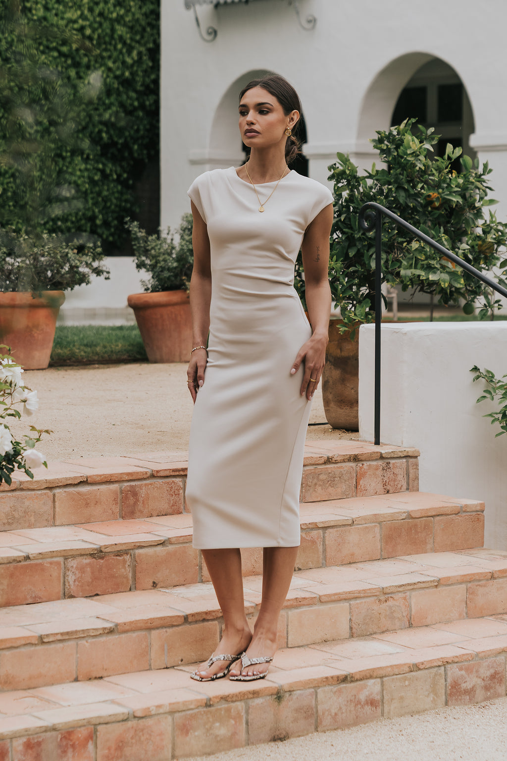 Ivy Fitted Midi Dress in Bone Ivy Fitted Midi Dress in Bone