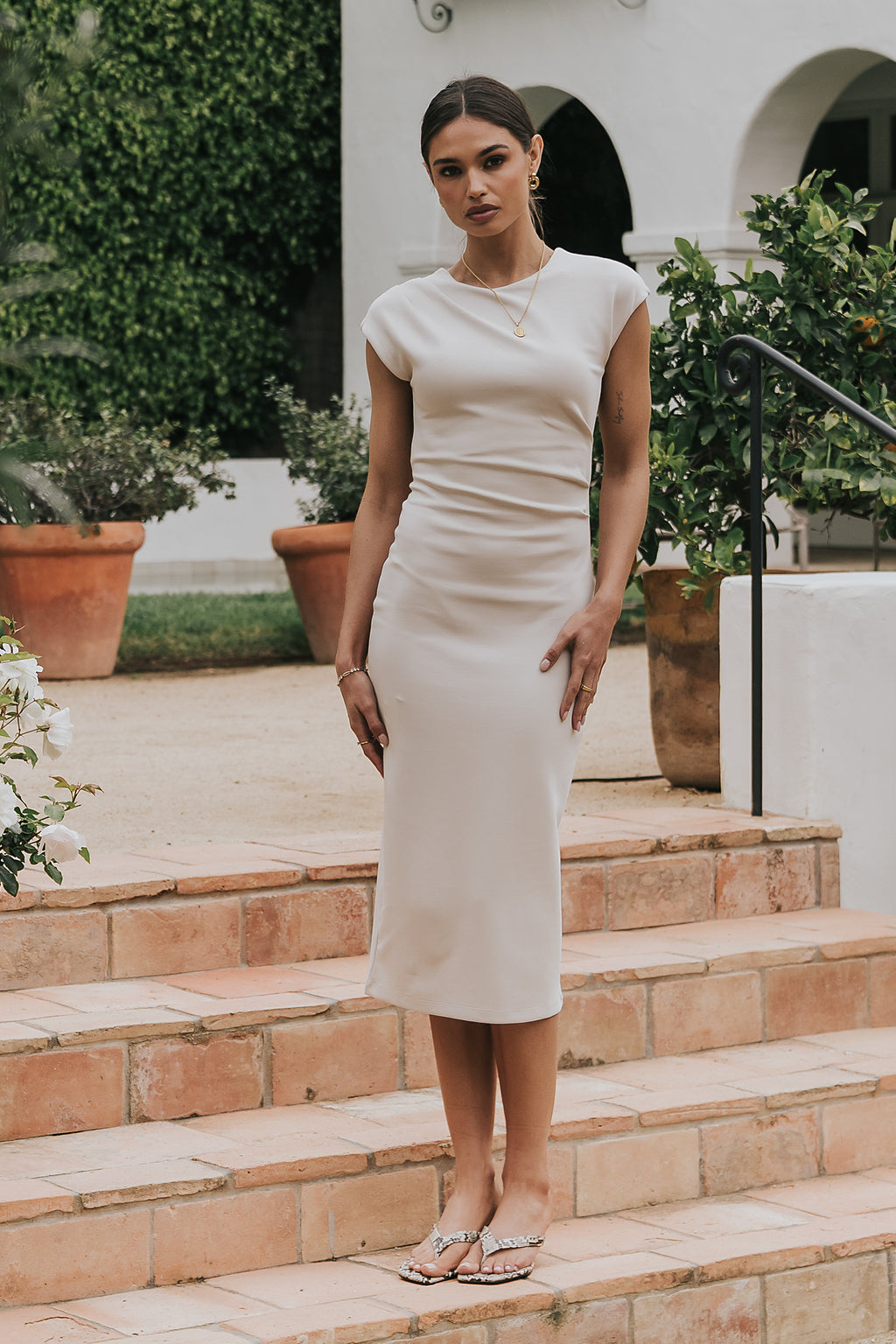 Ivy Fitted Midi Dress in Bone Ivy Fitted Midi Dress in Bone