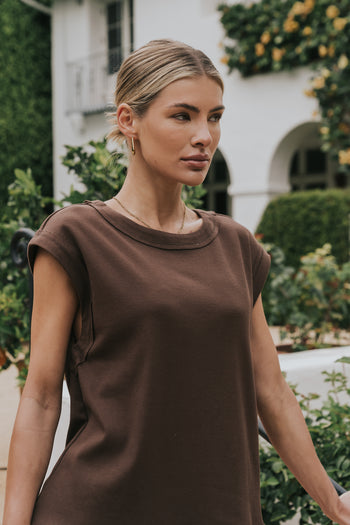 Jozie Mixed Media Mini Dress in Brown