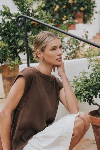 Jozie Mixed Media Mini Dress in Brown