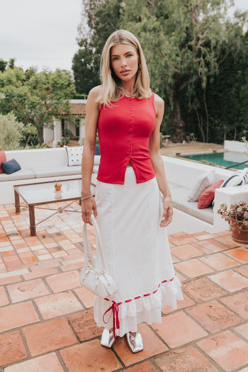 Lucas Button Up Tank Top in Red