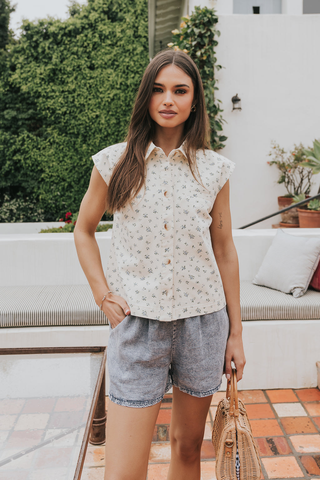 Marina Floral Button Up in Cream