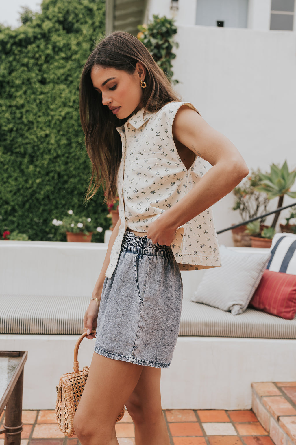 Marina Floral Button Up in Cream