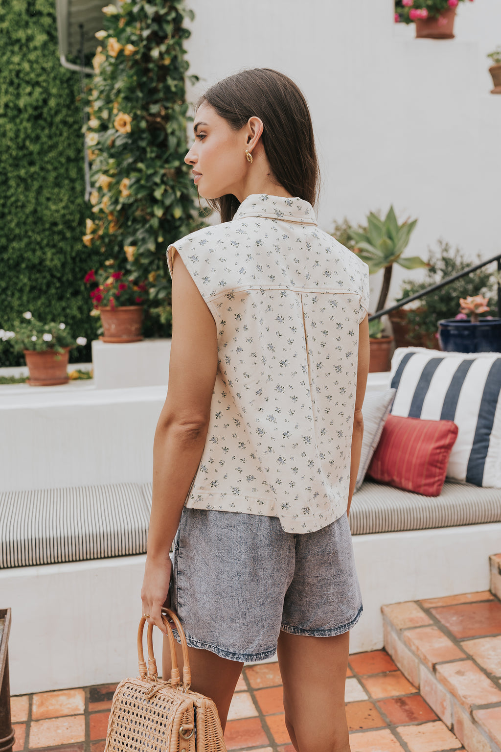 Marina Floral Button Up in Cream