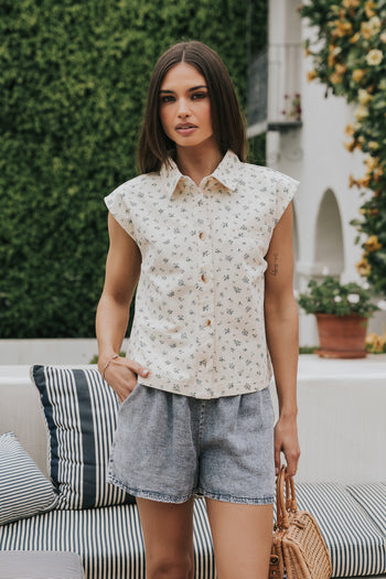 Marina Floral Button Up in Cream